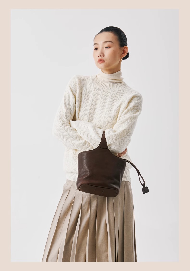 Qiu Zhen – sac à main à bandoulière en cuir véritable de vache tanné, sac panier à légumes de grande capacité pour les déplacements, femme_voghion.com