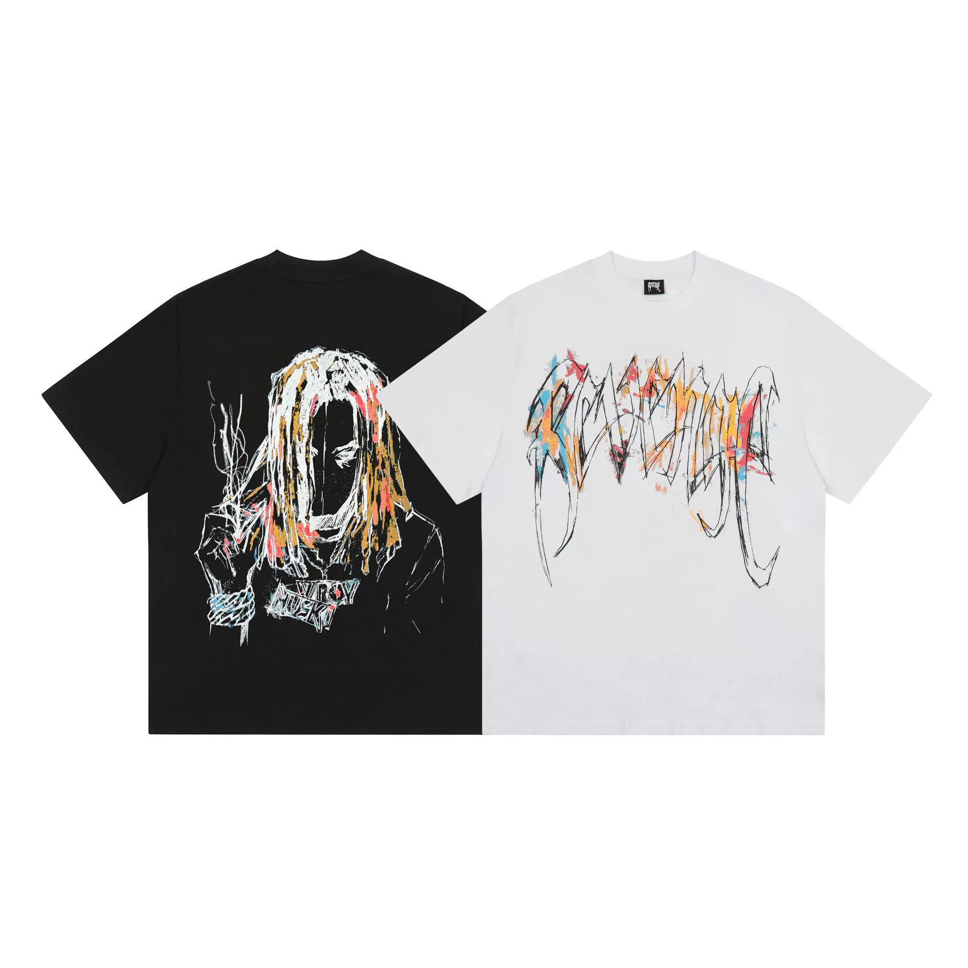 Трансграничный американский бренд уличной моды мстит нарисованный вручную персонаж, картина маслом, футболка с коротким рукавом, мужские и женские уличные хип-хоп с коротким рукавом