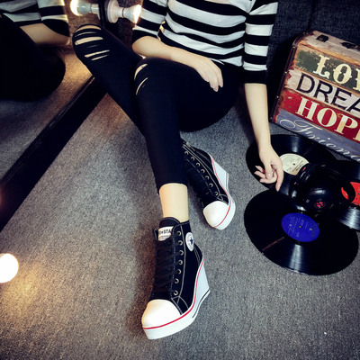 2021新款网红韩版女士时尚帆布鞋高帮休闲学生小个子增高小白鞋女|ms