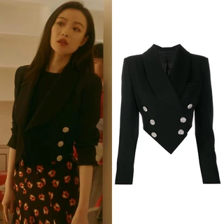流金岁月倪妮朱锁锁同款黑色修身小西服外套女2021春秋装新款开衫