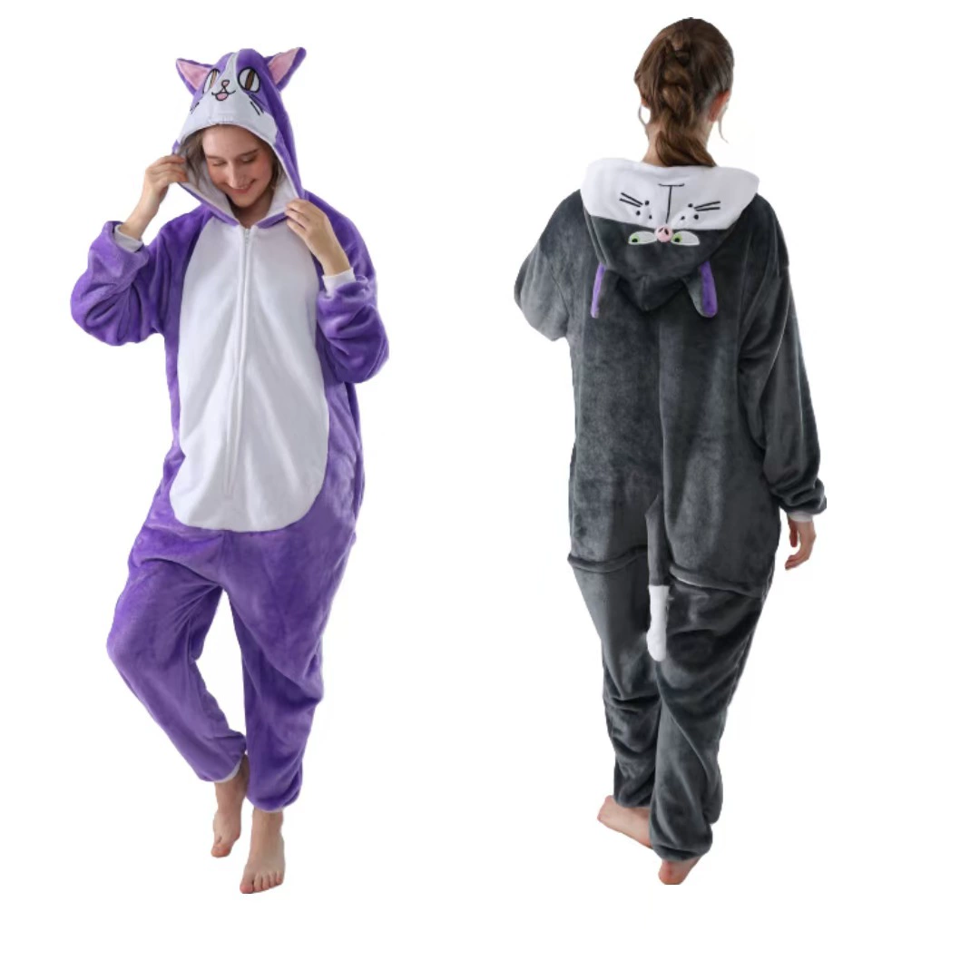 Новая фланелевая пижама-комбинезон с изображением кота Люцифера, фиолетовая, для пар, домашняя одежда, можно носить на улице, смешанная партия.