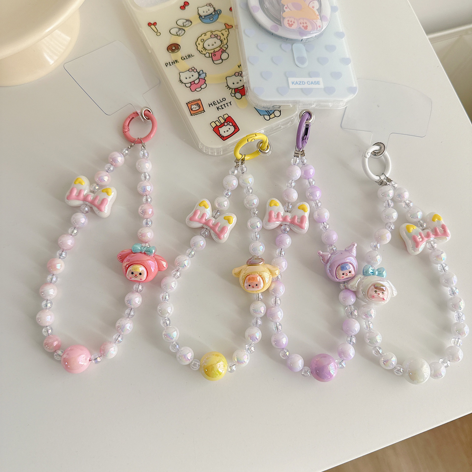 Dulce viento encantador cuentas de dibujos animados para teléfonos móviles colgante colgante colgante universal bolso colgante de cuentas hechas a mano colorido