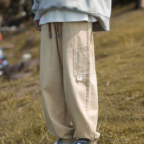 Japanese workwear pants for men, winter lined, ribbed ankle casual pants, autumn and winter trendy brand pilot pants for men, unisex pants for men