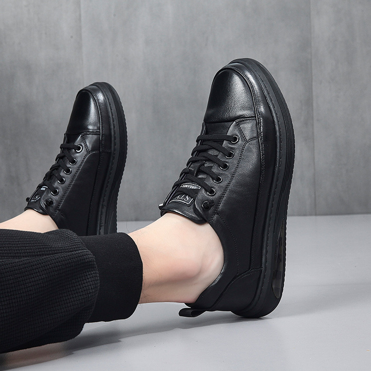 Chaussures en cuir pour hommes, chaussures plates noires, chaussures décontractées et polyvalentes en cuir de vachette de qualité supérieure, nouvelle collection automne_voghion.com