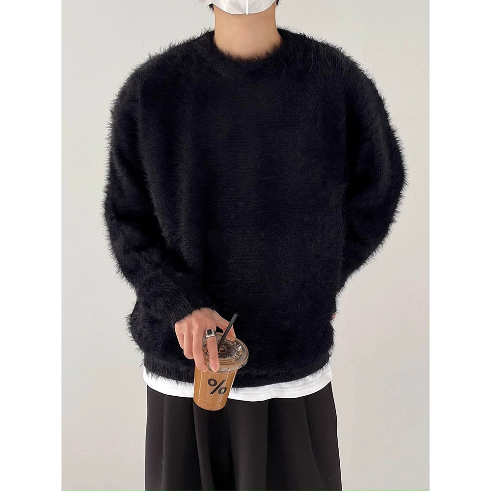 Корейский модный ретро ленивый свитер для мужчин осенью и зимой новый сплошной цвет свободный трикотажный топ