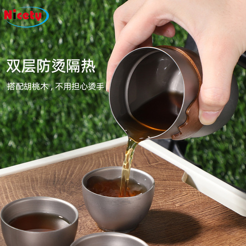 Pure titanium tea set complete gift box outdoor camping double-layer tea cup household teapot portable filter tea maker