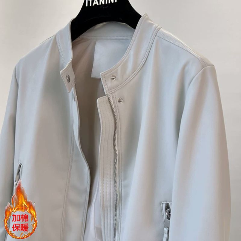 Thickened Leather Jacket Women's Short 2025 Spring & Fall New Style Stand-Up Collar Slim Fit Versatile Motorcycle Jacket Small Leather Jacket