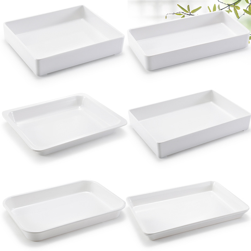 Melamine rectangular commercial imitation porcelain tableware deep plate for hot and cold food display, self-service dinner plate set quantity bowl