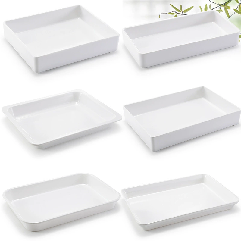 Меламиновая тарелка, прямоугольная коммерческая имитация фарфоровой посуды, глубокая тарелка, приготовленная еда, маринованные овощи, холодное блюдо, тарелка для шведского стола, порционная раковина
