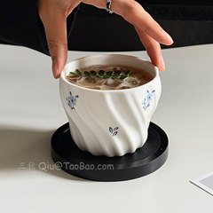 复古不规则花涟漪陶瓷手握杯中古风咖啡杯碟拉花杯拿铁杯小众礼物