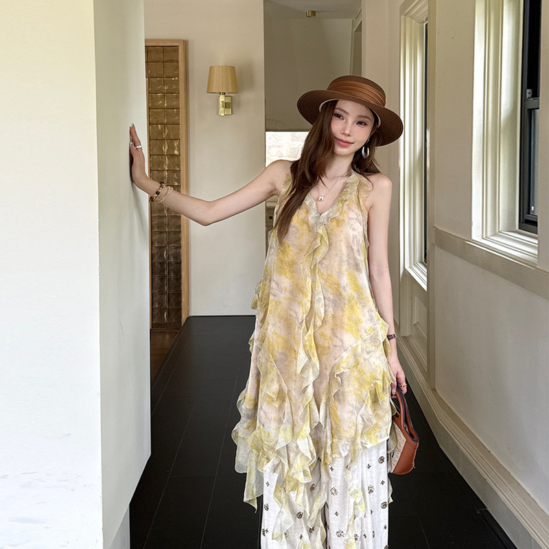Lemon Tree under the Sunset 2025 Summer New Wave Ruffle Dress