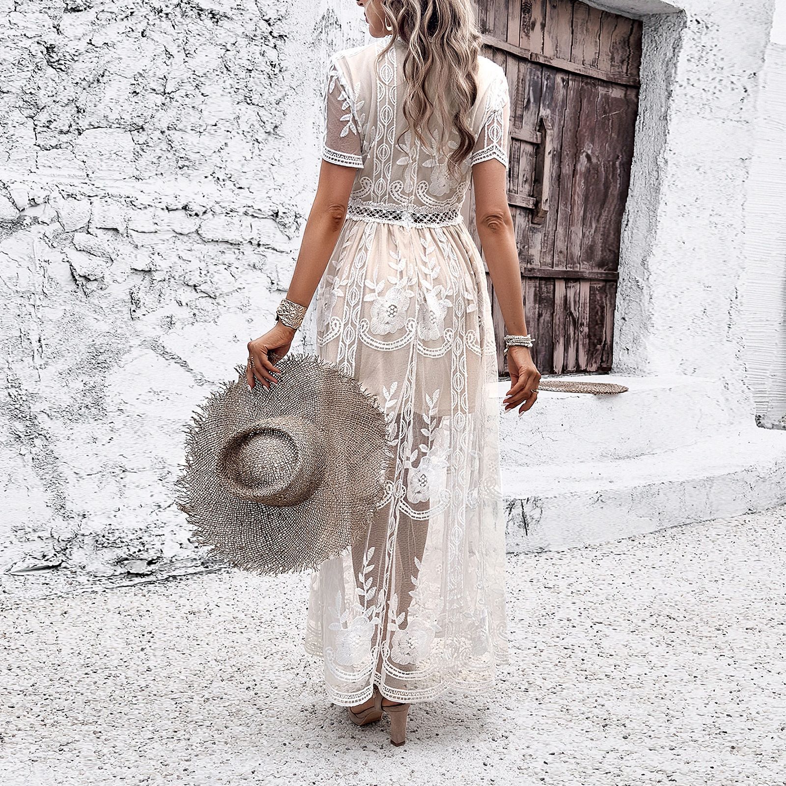 KaiKuo Cross-Border Women's Clothing European And American 2024 Spring/Summer Casual Elegant Deep V Short Sleeve_ecoleips.com