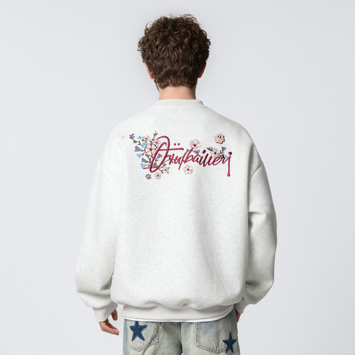 380g Heavyweight Color-blocked Embroidered Letter Crewneck Sweatshirt for Men - Autumn Quality Loose Casual Hooded Sweatshirt Outerwear