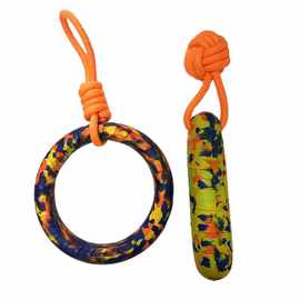 新款手工编织EVA狗狗玩具多用型拔河耐咬球互动拉环咬棒宠物用品
