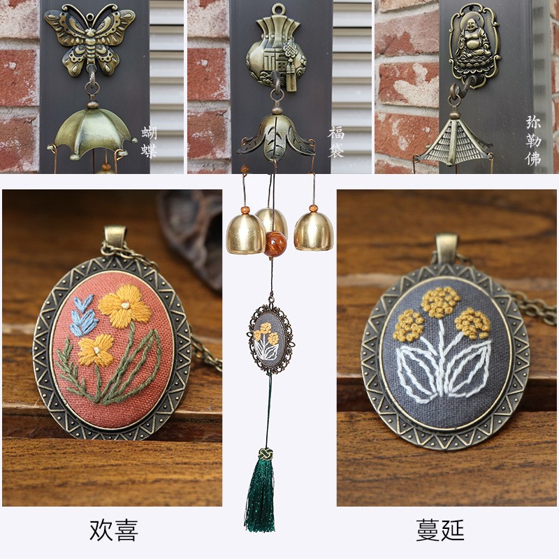 Bordado DIY Bell hecho a mano auto-bordado paquete de material matar el tiempo bordado tridimensional producción timbre colgante decoración campanas de viento