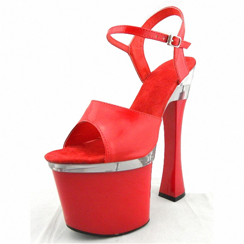 Odio los zapatos de boda rojos, zapatos de mesa impermeables de tacón grueso, zapatos de espectáculo de club nocturno, sandalias de moda de tacón de 20 cm