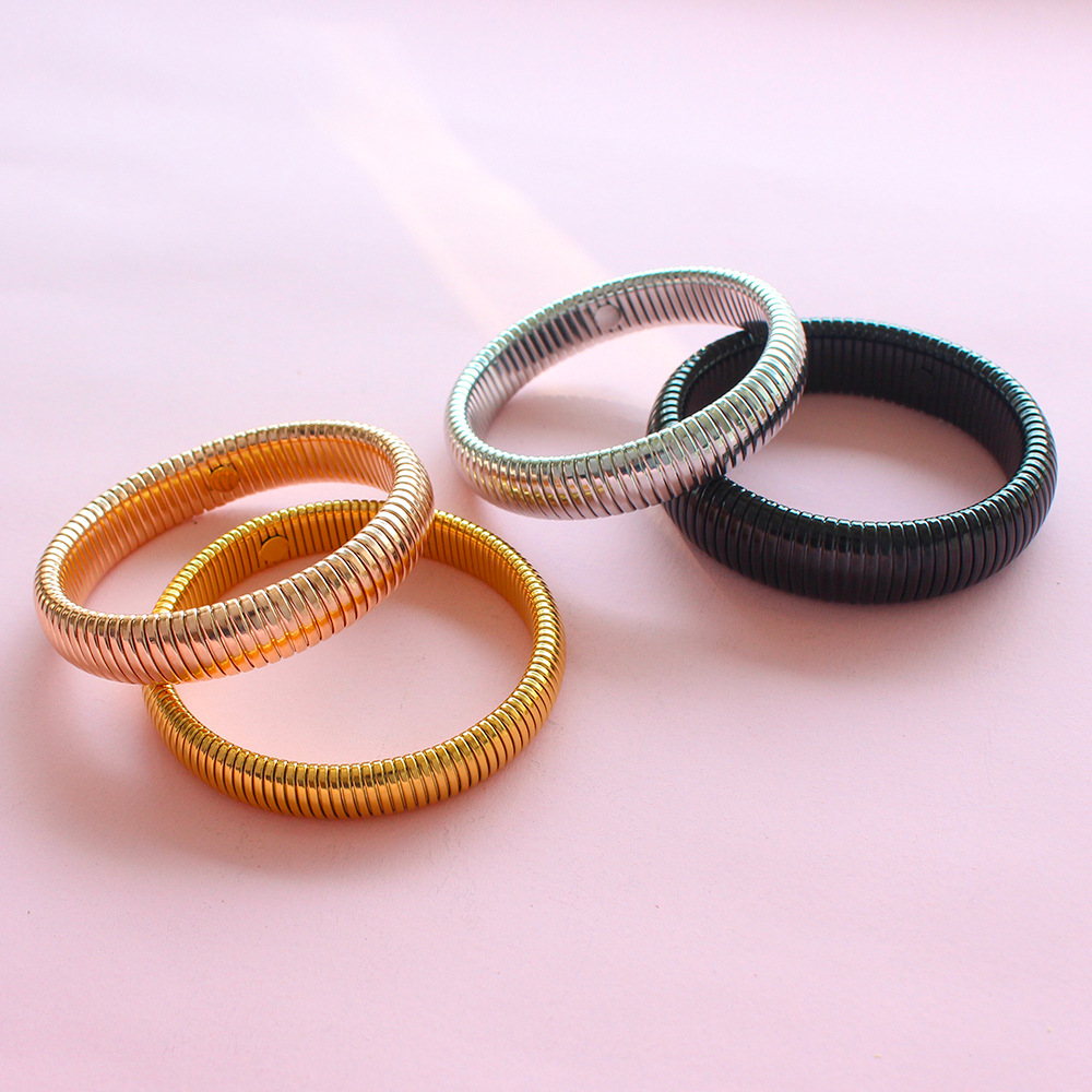 Bangle Classification 1 Piece Quantity PVD Coated 18K Gold Real Gold Plated Solid Color 304 Stainless Steel Streetwear Waterproof Non Tarnish 304 Stainless Steel Bangle