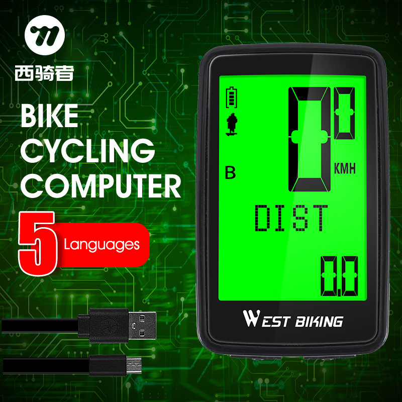 WEST BIKING five-country language code meter USB mountain road bicycle riding wireless code meter speed detector