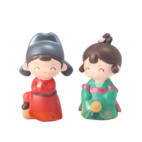 Qingmei Zhu Ma ancient style couple miniature landscape desk ornament hand office resin figurine character car ornament decoration item