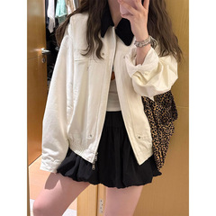 复古夹克外套女春秋季新款美式撞色翻领短款宽松工装棒球服上衣潮