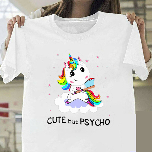 Colorful Unicorn Casual Pattern Casual Short-Sleeve Unisex New European & American Style T-Shirt