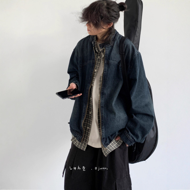 Spring and Autumn Japanese Retro Trendy Brand Washed Denim Jacket for Men and Women, Vintage Boyfriend Style, Loose Versatile Casual Jacket