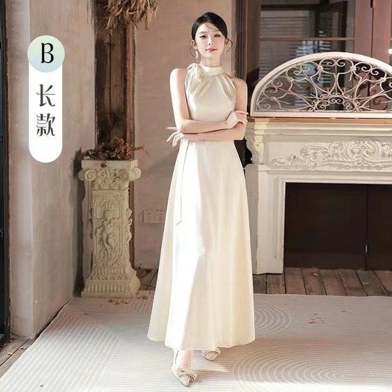 Jm @ Bridesmaid Dress Rental Champagne Satin 2025 New Spring and Autumn Sisters Dress Niche Dress Performance