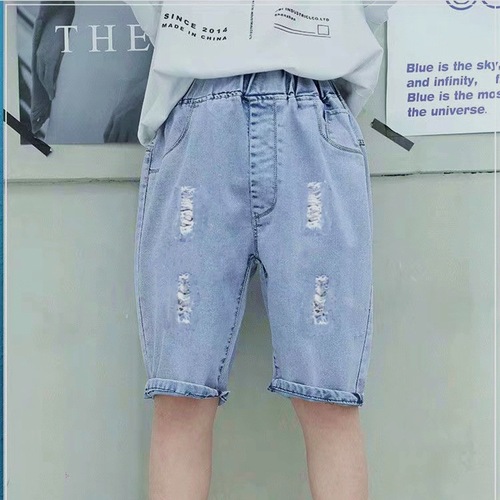 Boys' denim mid-pants summer small and large children's ripped five-six-length pants little boys summer children's clothing pants factory