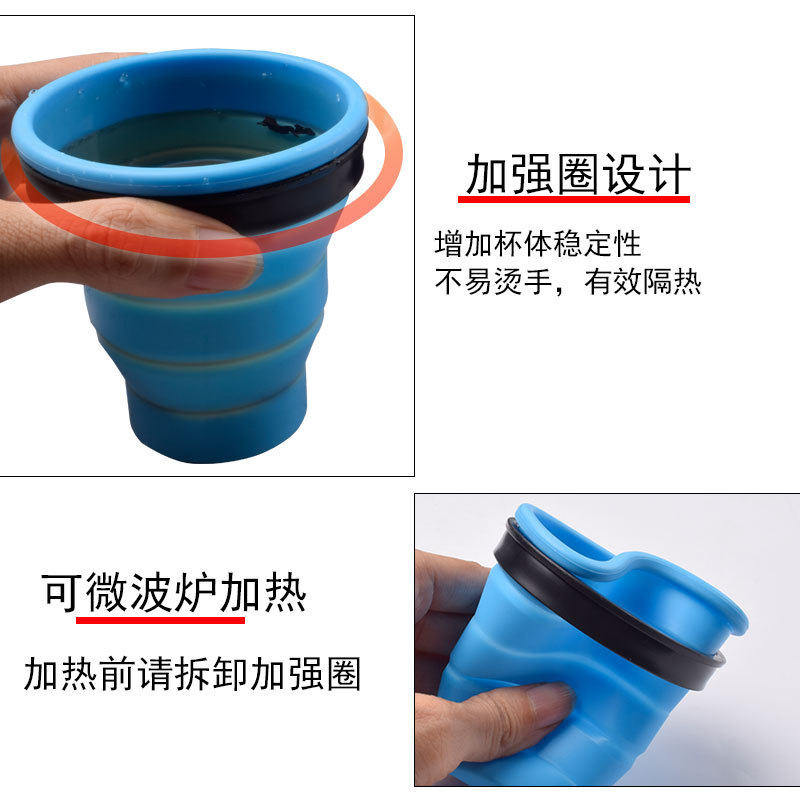 En stock de silicona plegable taza de agua portátil de viaje al aire libre taza de agua de silicona taza retráctil resistente a altas temperaturas