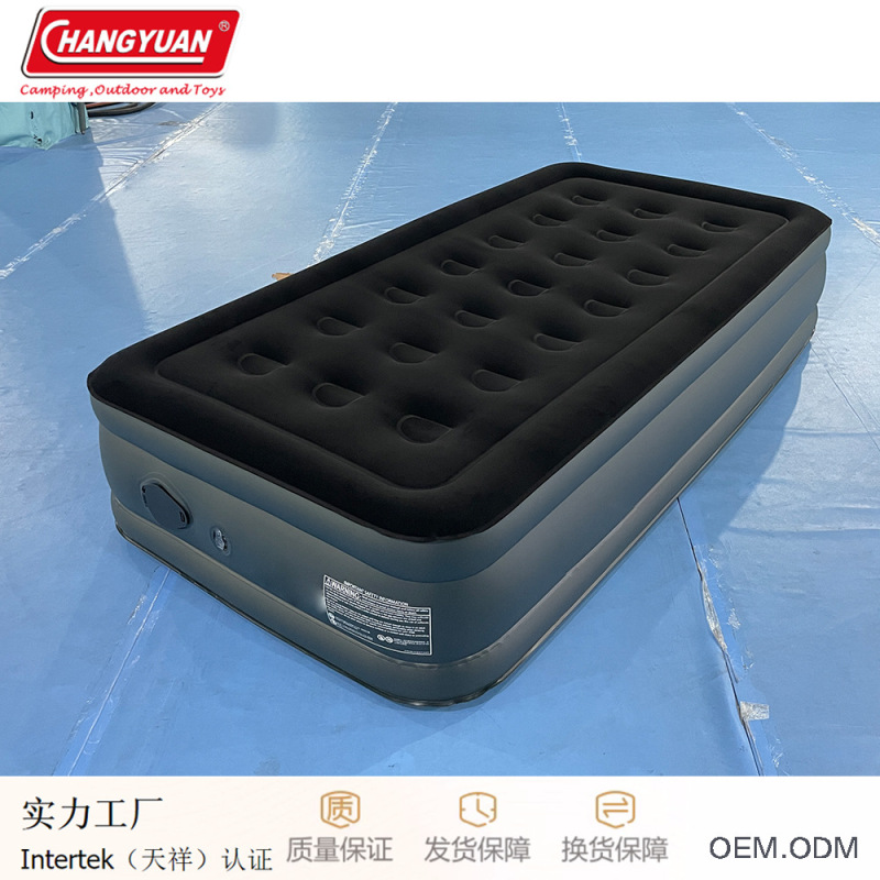Cross-border in stock black version PVC flocking single automatic inflatable high bed outdoor camping self-inflatable air cushion bed Cross-border in stock black version PVC flocking single automatic inflatable high bed outdoor camping self-inflatable air cushion bed