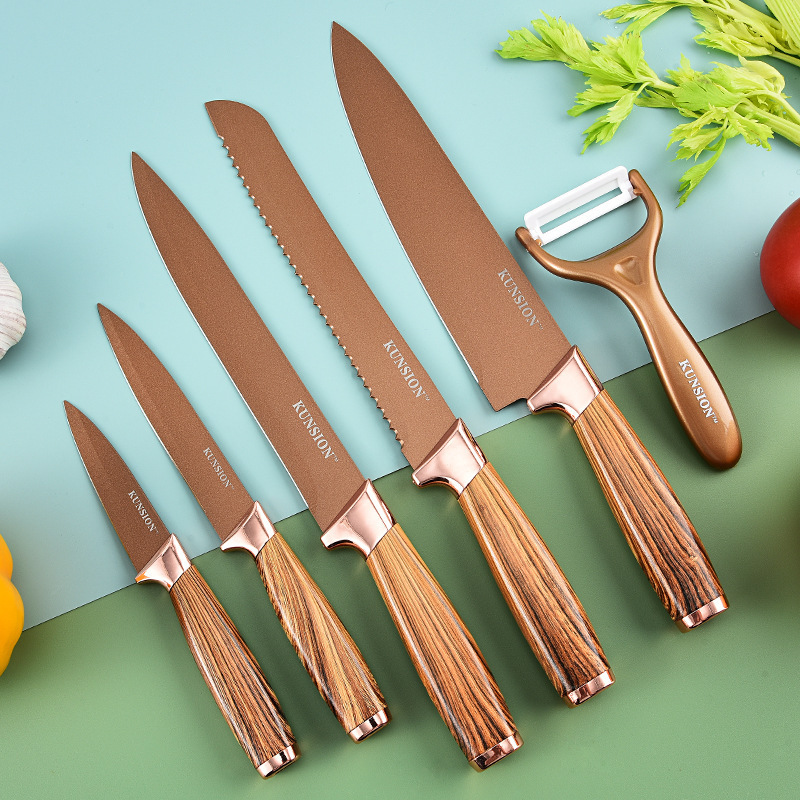 Cuchillo de cocina cuchillo de cocina al por mayor caliente de fábrica cuchillo de cocinero cuchillo de seis piezas mango de madera dormitorio cuchillo de fruta cuchillo de cocina