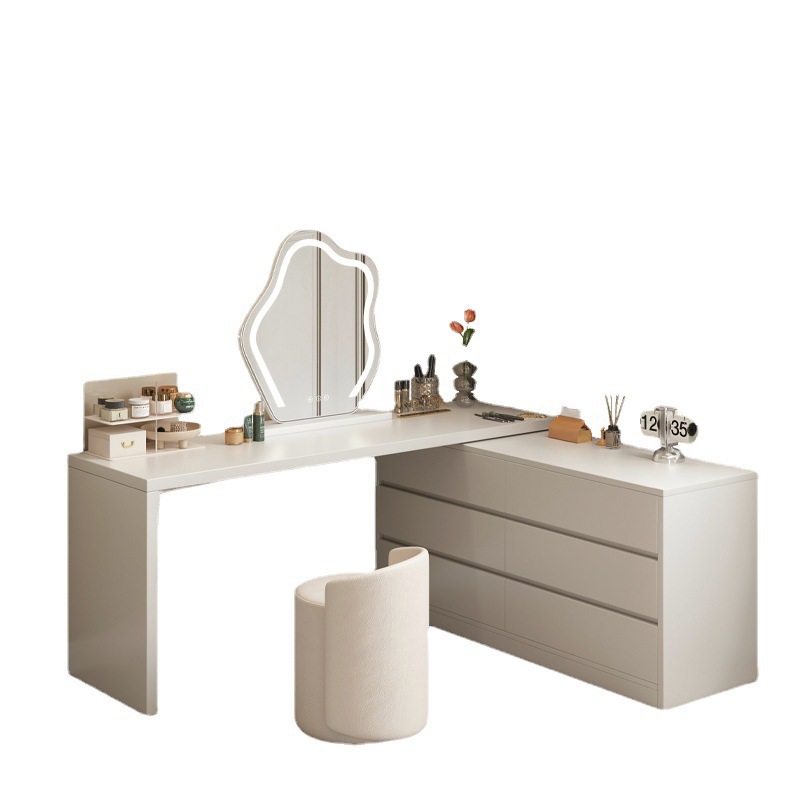 Crema estilo cómoda tocador integrado dormitorio principal gabinete de almacenamiento tocador de madera cama gabinete habitación armario