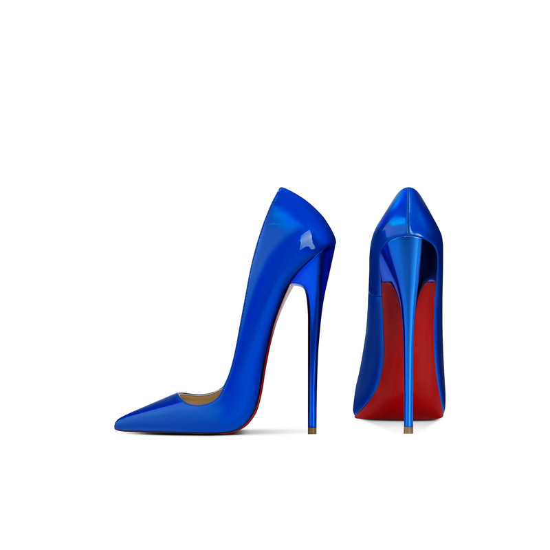 Cross-Border Fashion Women's Shoes Patent Leather Super High Heels 16cm Summer New Large Size Stiletto Professional Sexy Red Bottom Shoes Blue