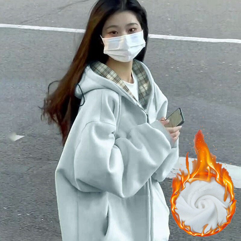 重磅华棉复合卫衣女新款宽松大码慵懒风拉链开衫外套超市批发品质|undefined