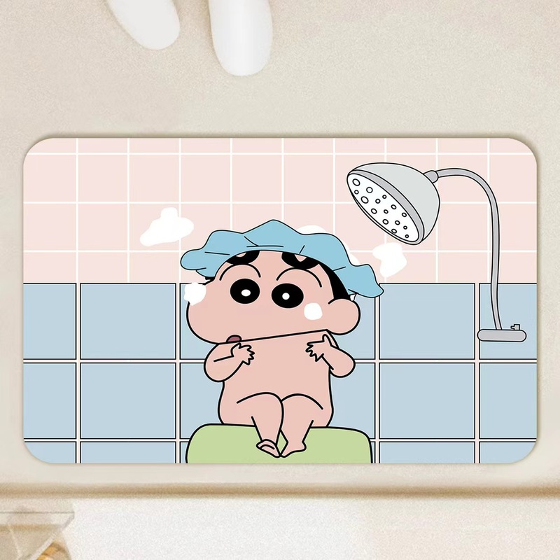 クレヨンしんちゃん漫画珪藻泥フロアマットかわいい浴室吸水性滑り止め速乾性フットマット家の装飾フロアマット|undefined