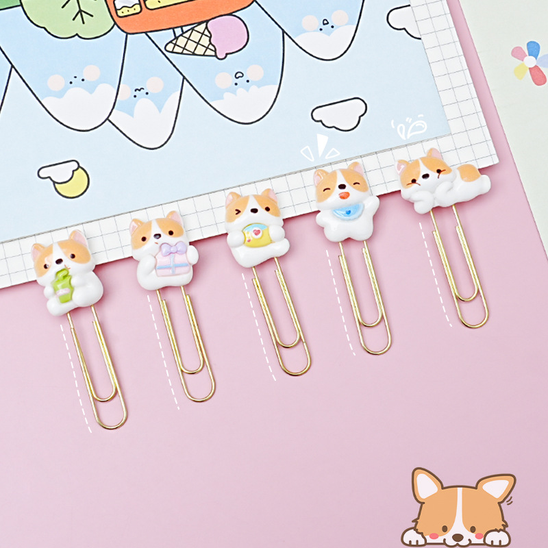 Corgi lindos clips marcadores de dibujos animados pines de escritorio estudiantes cuaderno decoración al por mayor transfronterizos