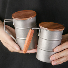 Outdoor mug 304 stainless steel cup retro large capacity wine cup with lid creative camping beer cup