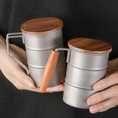 Outdoor mug 304 stainless steel cup retro large capacity wine cup with lid creative camping beer cup