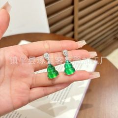 新型天然高氷玉髄瓢箪イヤリング925銀針象眼瑪瑙新中国式高級感玉イヤリング