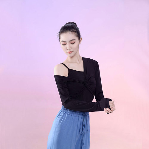 Modern Dance Practice Top for Women, Spring Autumn Traditional Chinese Dance Costume, Adult Teacher Long Sleeve Set