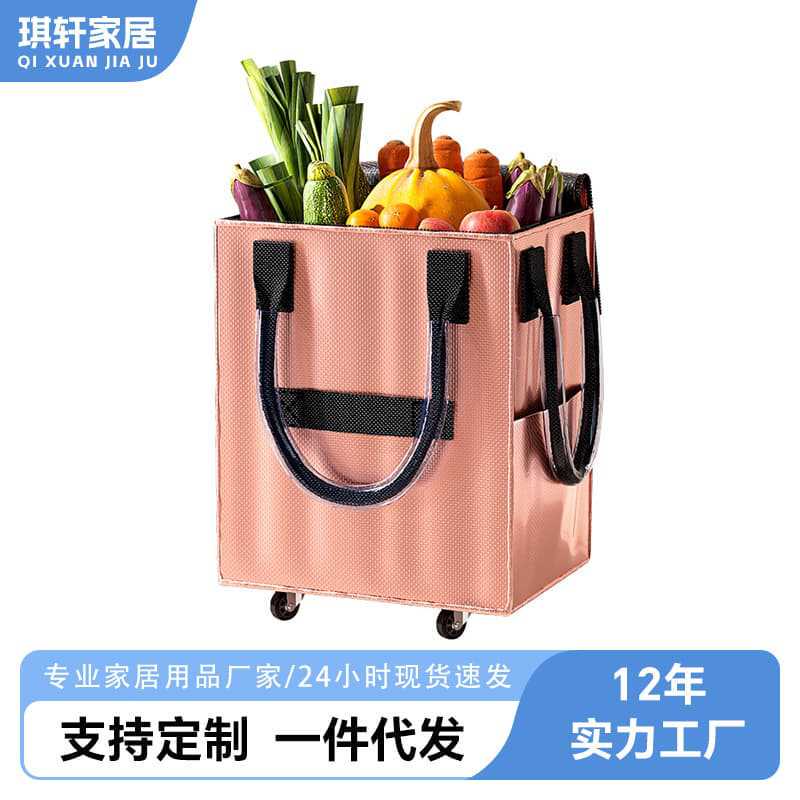 Cross-Border Household Rolling Shopping Bag with Wheels, Foldable Grocery Shopping Cart, Outdoor Small Trolley