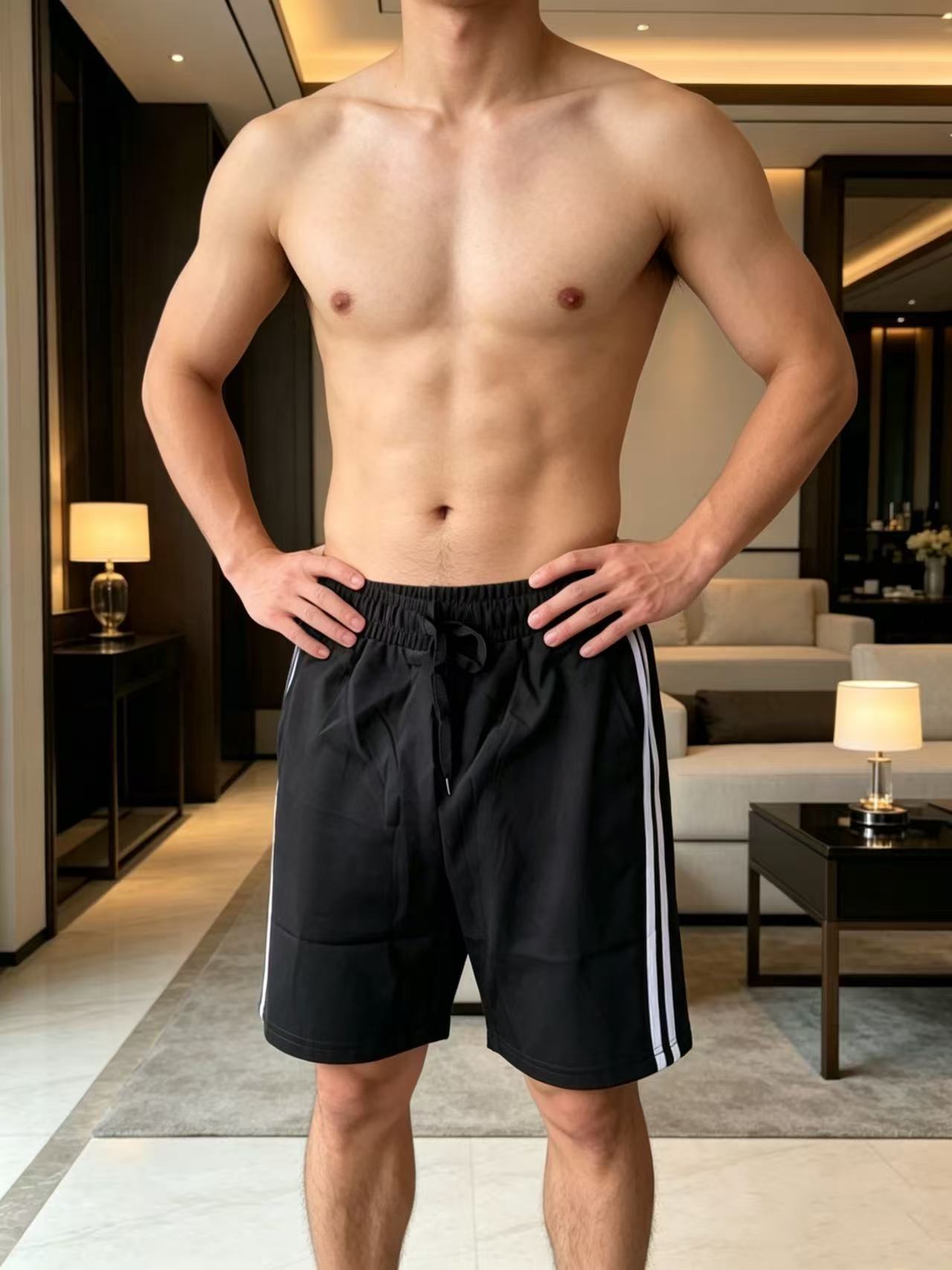 Men's Style Striped Athletic Shorts Heavyweight Loose Straight Leg Casual Five Point Pants For Running And Basketball Summer Style_viptrois.com