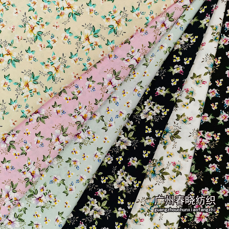 雪纺100D四面弹印花 小清新植物小碎花布 女装童装衬衫连衣裙面料