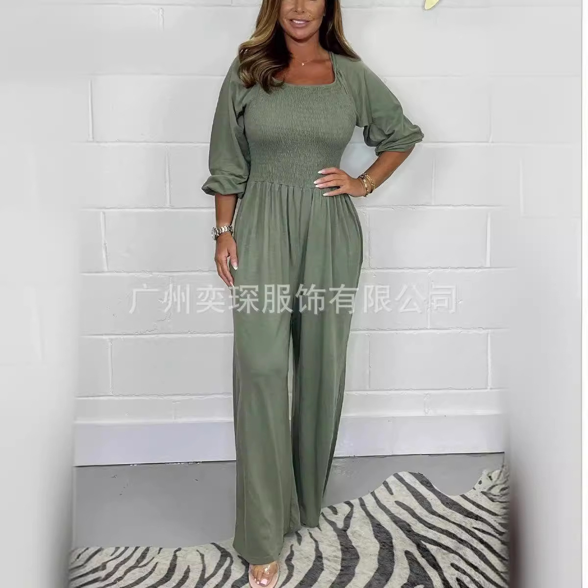 2024 New Amazon Independent Station European and American Casual All-match Round Neck High Waist Solid Color Tight Women's Pants