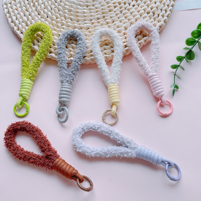 New minimalist mobile phone lanyard color plush woven key chain lanyard mobile phone rope cup rope pendant wholesale
