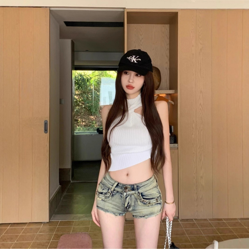 American Style Hot Girl Liu Ding Low Waist Denim Shorts Women's Spring and Summer New Slim-fit Slimming Bag Hip Wide Leg Hot Trendy Pants