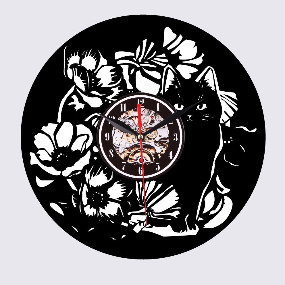 Vinilo creativo vintage arte decorativo lindo gato Reloj de pared moda dormitorio decoración hogar Reloj de pared