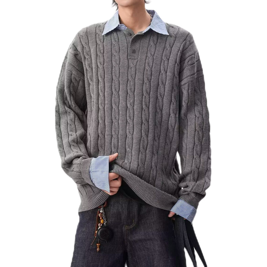 Explosiones transfronterizas de tamaño grande europeo polo camisa falsa dos piezas camisa de punto suéter suéter de hombre fábrica al por mayor