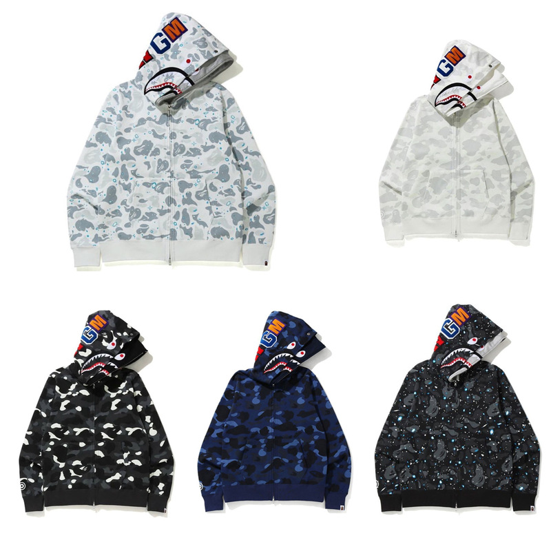Trendy Brand Shark Zipper Hooded Cardigan Double-Hooded Jacket Sweatshirt with Luminous Embroidery, Unique Japanese-Style Couple's Jacket