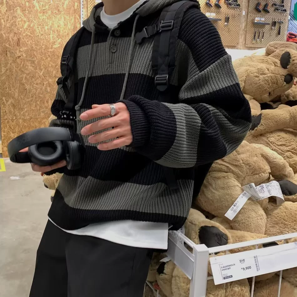 Ретро корейский вязаный свитер дизайн блузка свободная американская гавань ленивый свитер мужской топ